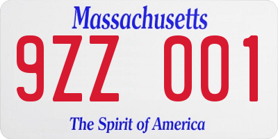 MA license plate 9ZZ001