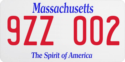 MA license plate 9ZZ002