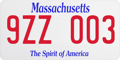 MA license plate 9ZZ003