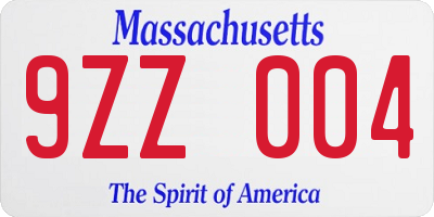 MA license plate 9ZZ004