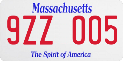 MA license plate 9ZZ005