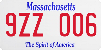 MA license plate 9ZZ006