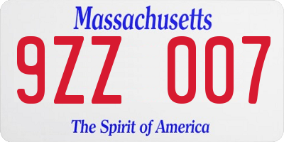 MA license plate 9ZZ007