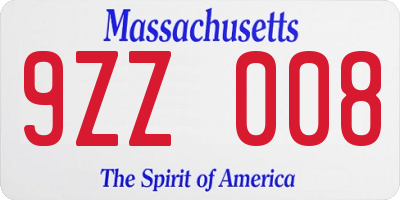 MA license plate 9ZZ008