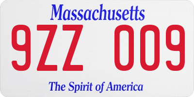 MA license plate 9ZZ009