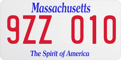 MA license plate 9ZZ010