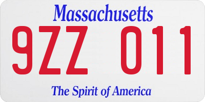 MA license plate 9ZZ011