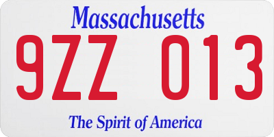 MA license plate 9ZZ013