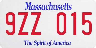 MA license plate 9ZZ015