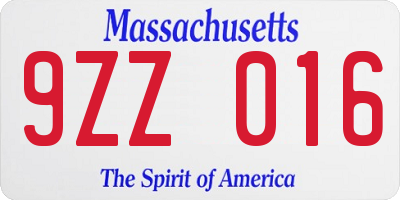 MA license plate 9ZZ016