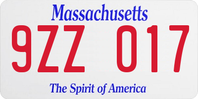 MA license plate 9ZZ017