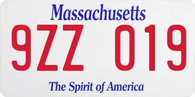 MA license plate 9ZZ019