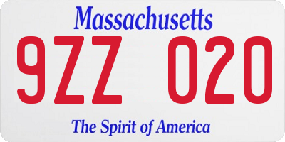 MA license plate 9ZZ020