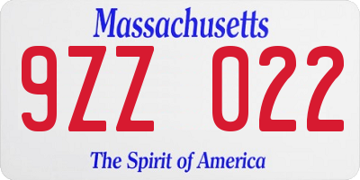 MA license plate 9ZZ022