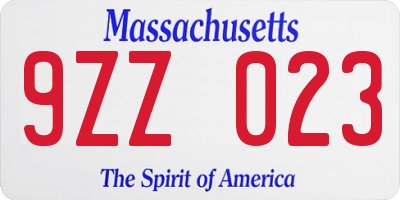 MA license plate 9ZZ023