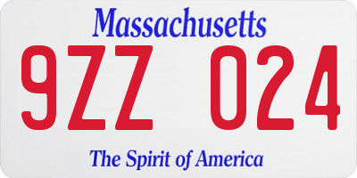 MA license plate 9ZZ024