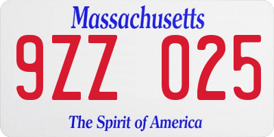 MA license plate 9ZZ025