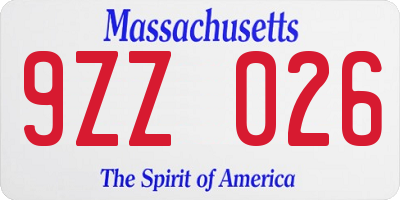 MA license plate 9ZZ026