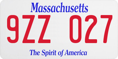 MA license plate 9ZZ027