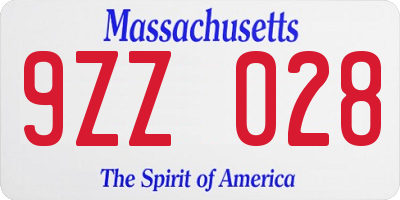 MA license plate 9ZZ028