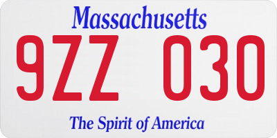 MA license plate 9ZZ030