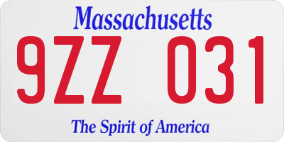 MA license plate 9ZZ031