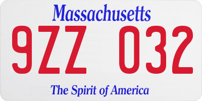 MA license plate 9ZZ032