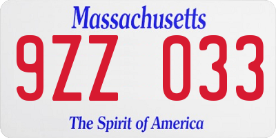 MA license plate 9ZZ033