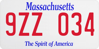 MA license plate 9ZZ034