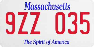 MA license plate 9ZZ035