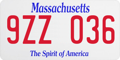 MA license plate 9ZZ036