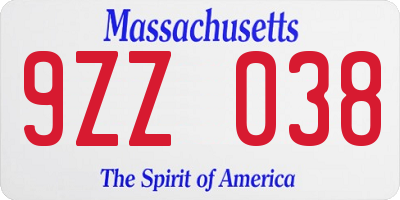 MA license plate 9ZZ038