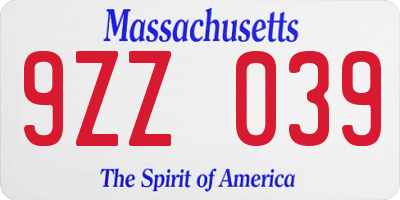 MA license plate 9ZZ039