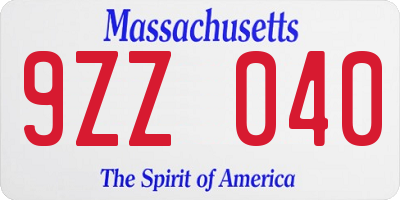 MA license plate 9ZZ040