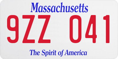 MA license plate 9ZZ041