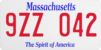 MA license plate 9ZZ042