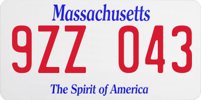 MA license plate 9ZZ043