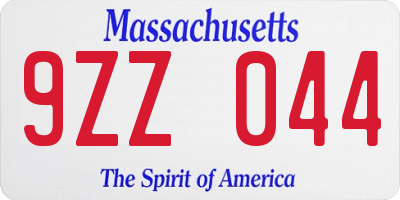 MA license plate 9ZZ044