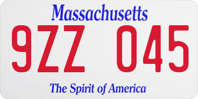 MA license plate 9ZZ045