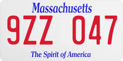 MA license plate 9ZZ047