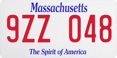 MA license plate 9ZZ048