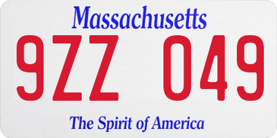 MA license plate 9ZZ049