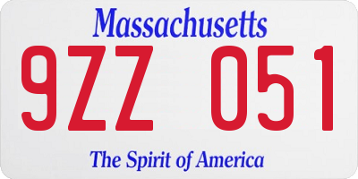 MA license plate 9ZZ051