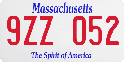 MA license plate 9ZZ052