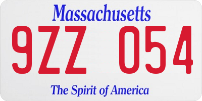 MA license plate 9ZZ054