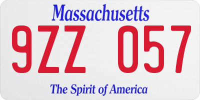 MA license plate 9ZZ057