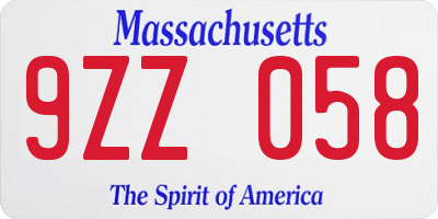 MA license plate 9ZZ058