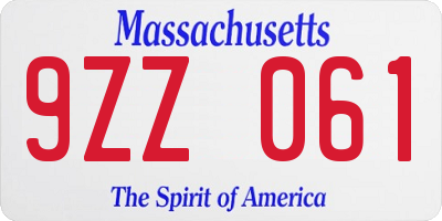 MA license plate 9ZZ061