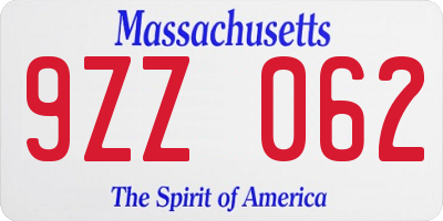 MA license plate 9ZZ062