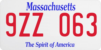 MA license plate 9ZZ063